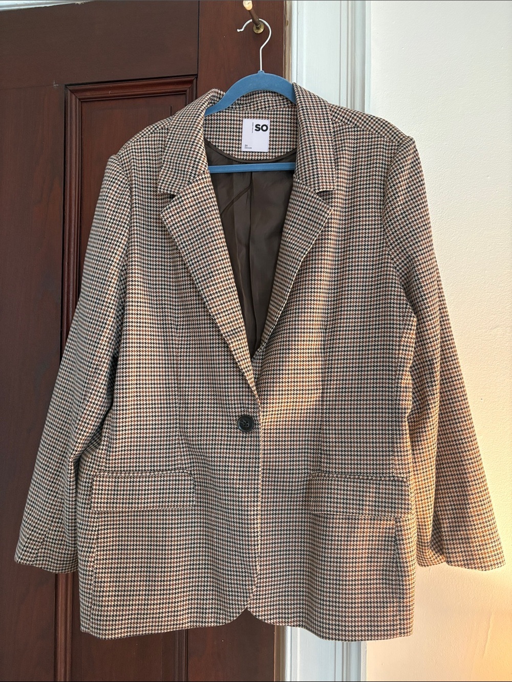 SO Brown Houndstooth Single-Button Blazer